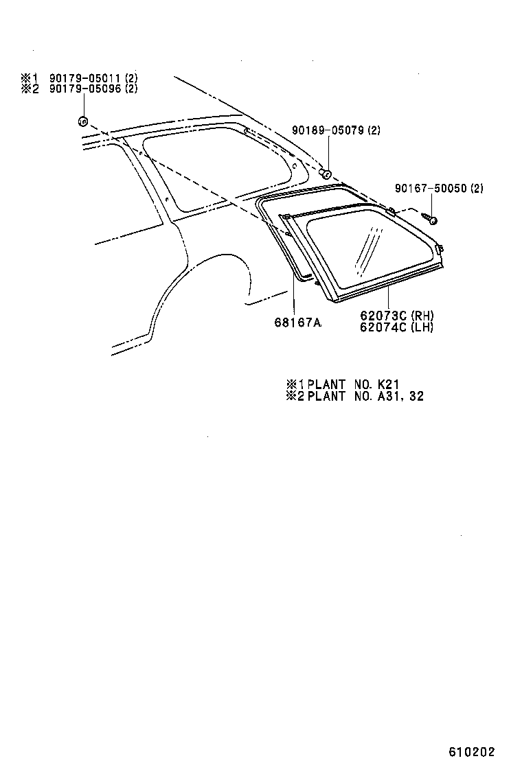 62073-13100 GLASS SUB-ASSY, QUARTER, REAR RH product image