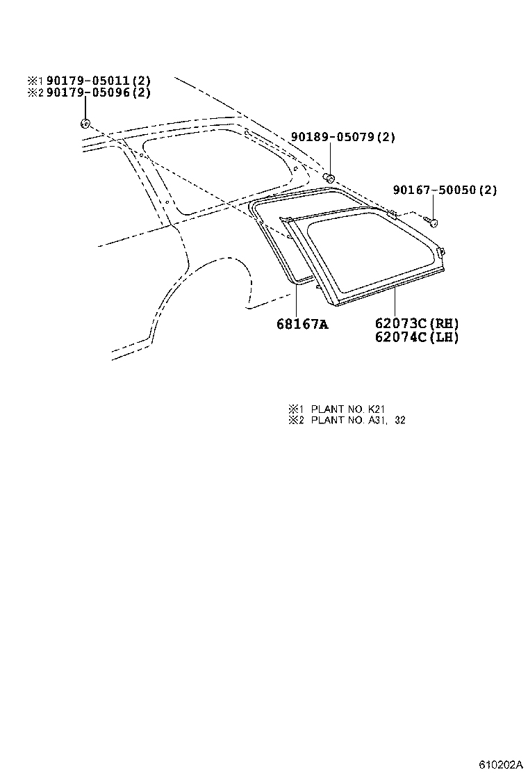 62074-13090 GLASS SUB-ASSY, QUARTER, REAR LH product image