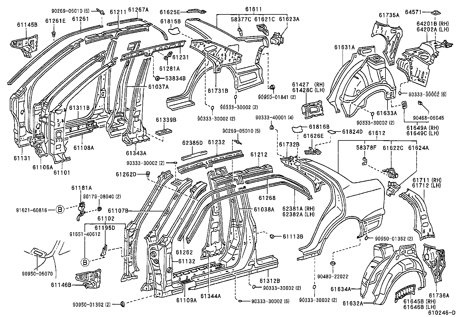 Toyota 61232-50020 RAIL, ROOF SIDE, INNER LH