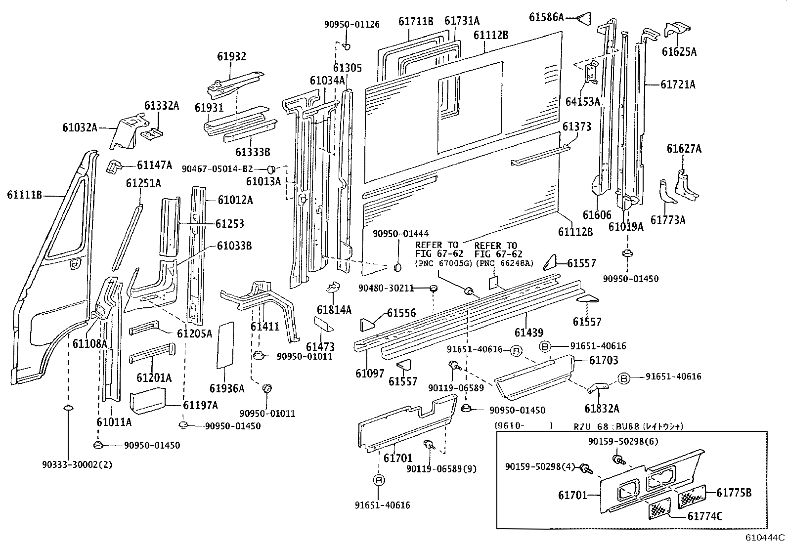 61014-36030 PILLAR SUB-ASSY, NO.4 RH product image