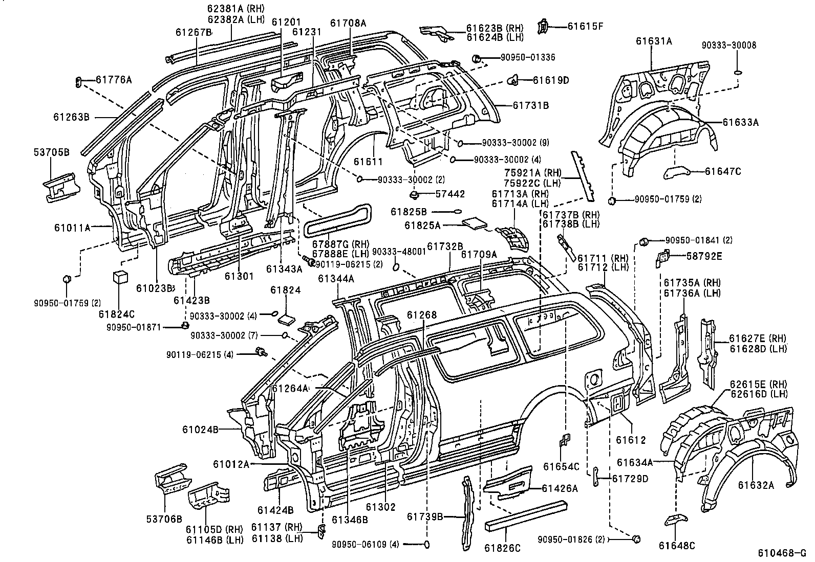 Toyota 61232-08010 RAIL, ROOF SIDE, INNER LH