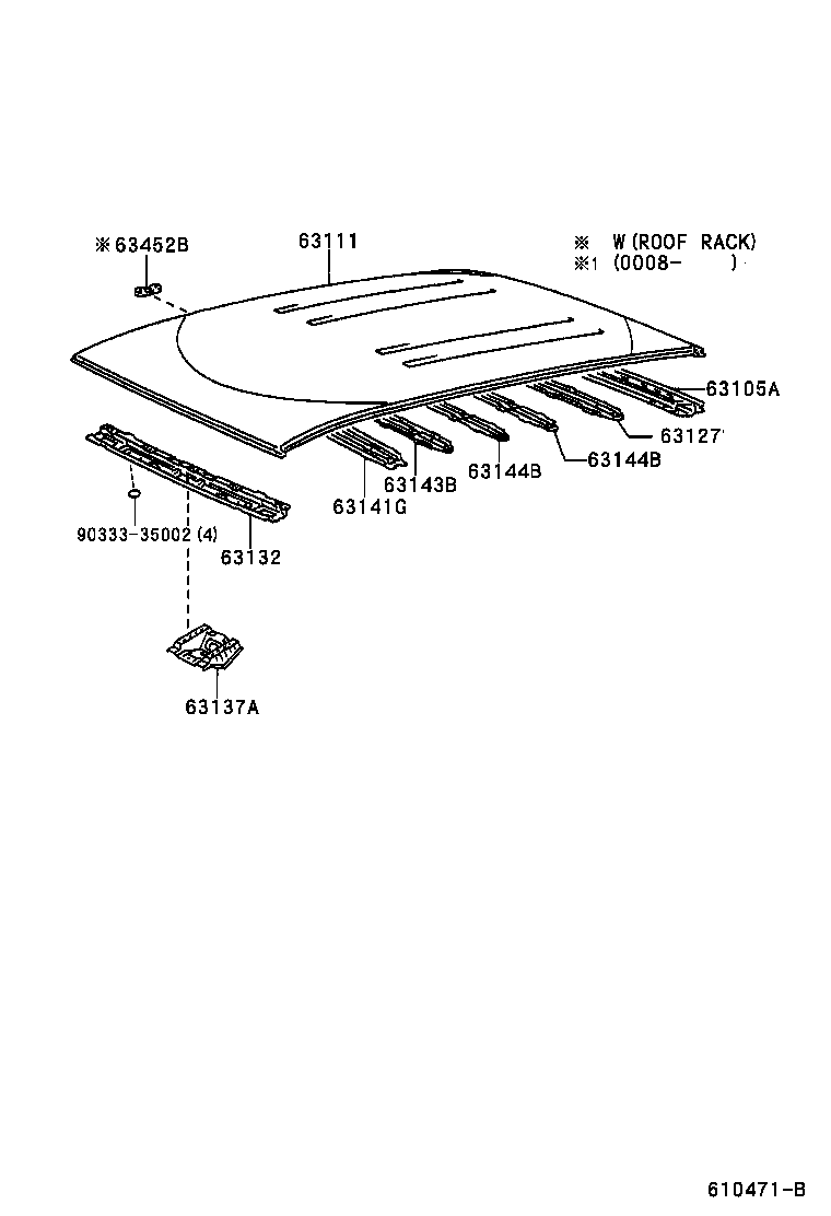 Toyota 63127-08010 REINFORCEMENT, ROOF PANEL, NO.5