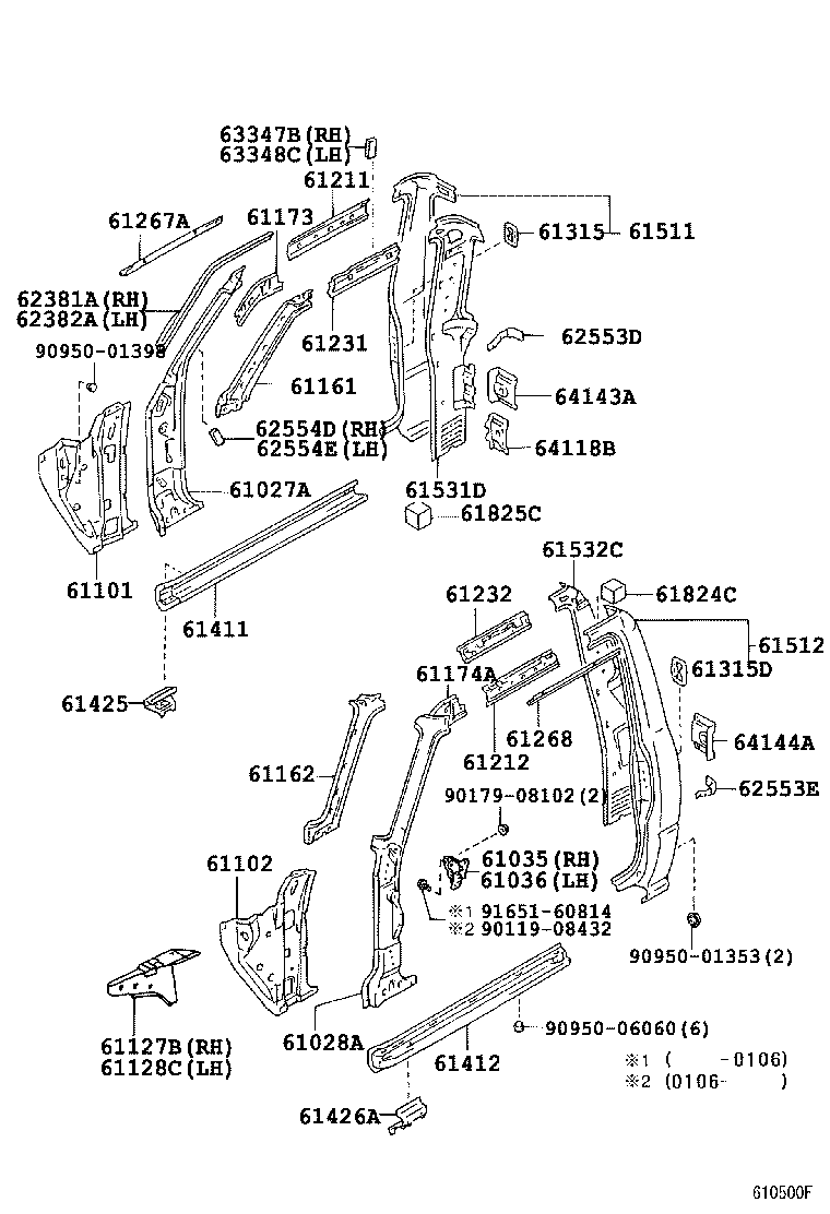 Toyota 61302-89107 PILLAR SUB-ASSY, CENTER BODY, OUTER LH