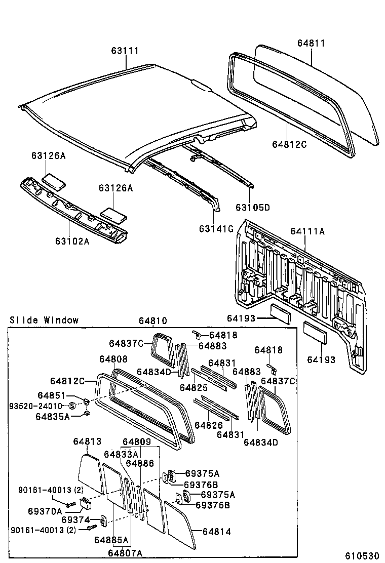 64807-34040 GLASS SUB-ASSY, BACK WINDOW SLIDE, RH product image