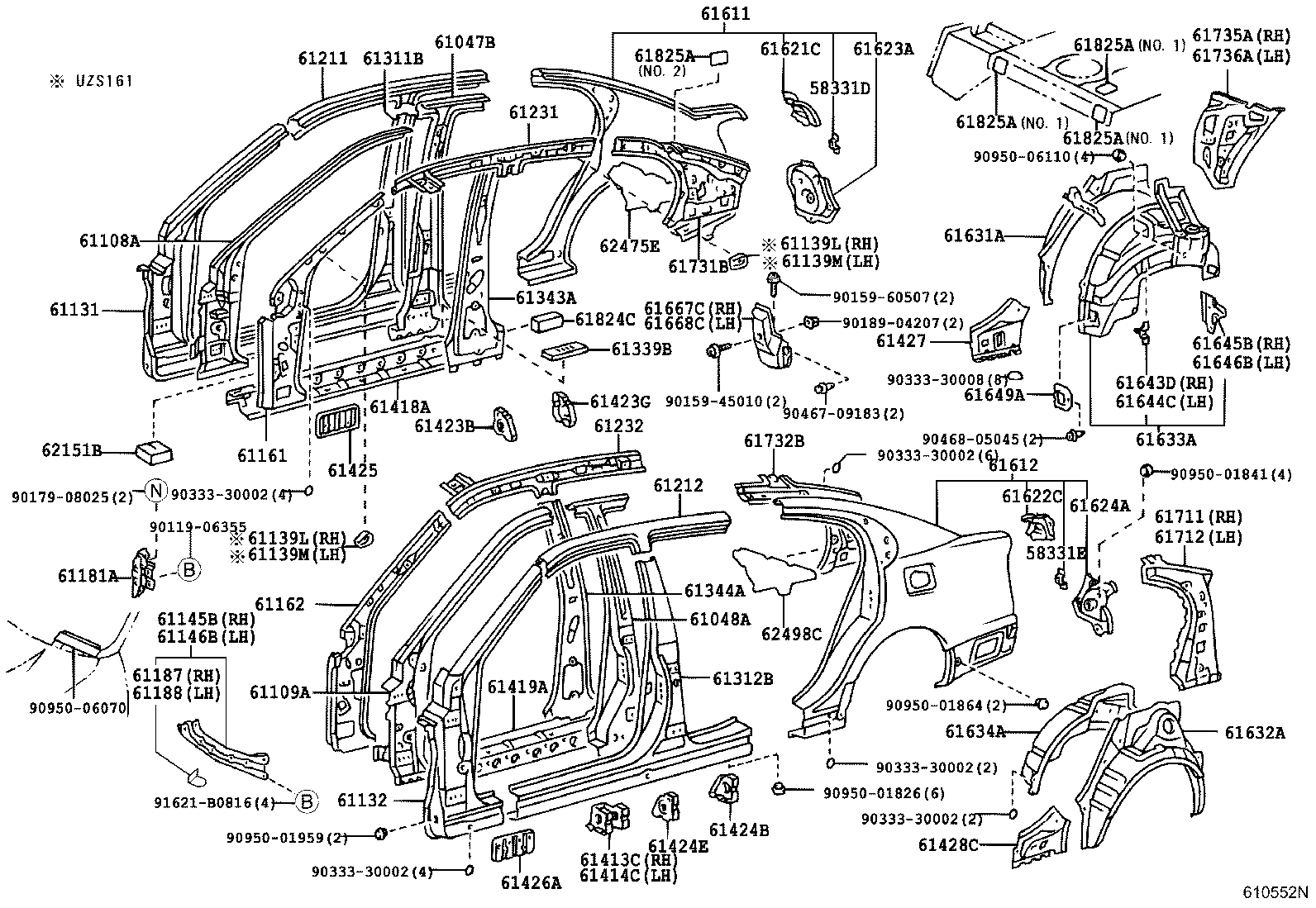 Toyota 61232-30352 RAIL, ROOF SIDE, INNER LH