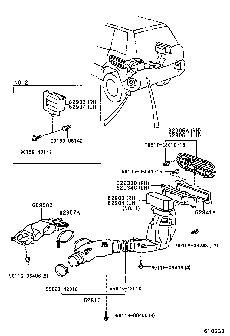 62950-42010 DUCT ASSY, QUARTER VENT, NO.2 RH product image