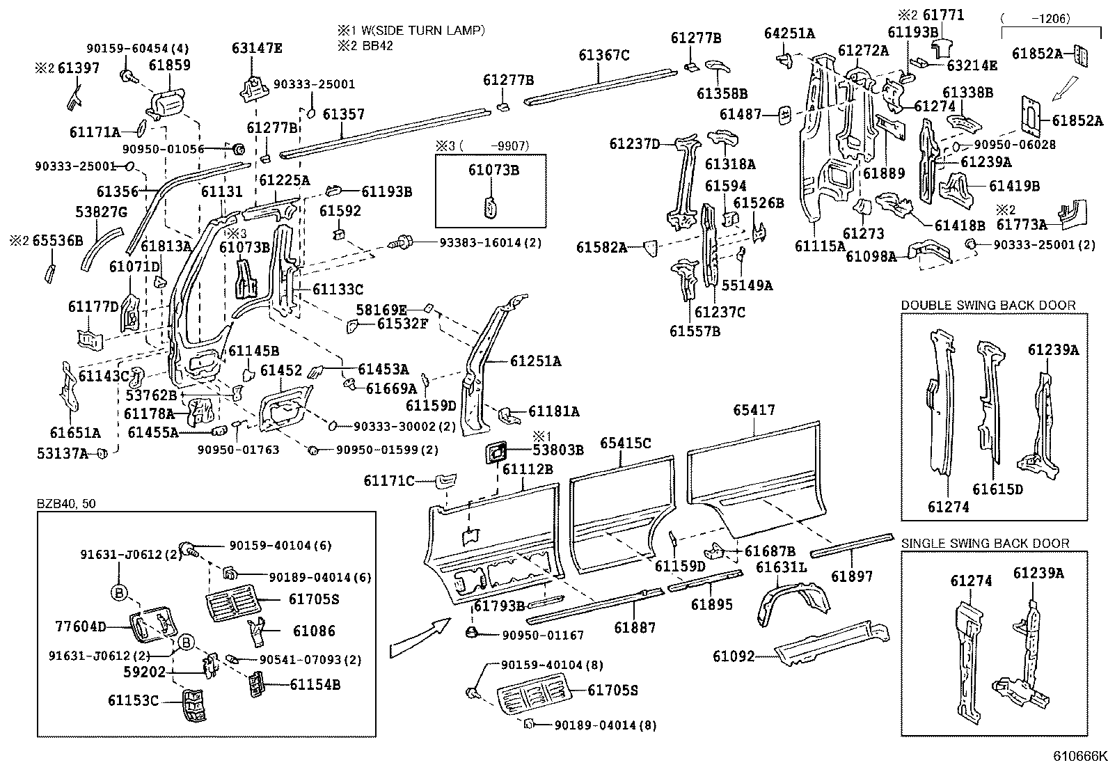 61013-36040 PILLAR SUB-ASSY, NO.3 RH product image