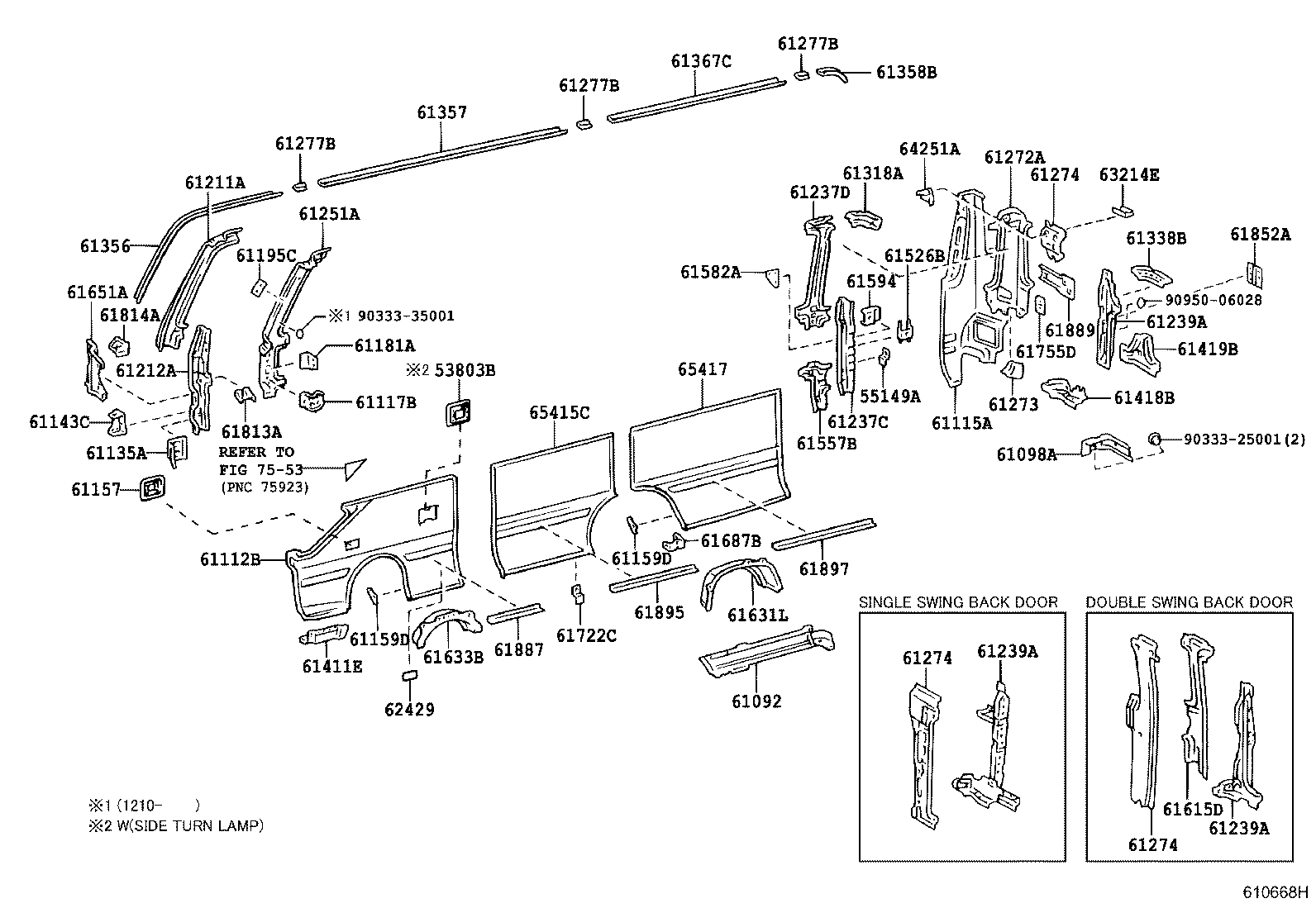 61013-36040 PILLAR SUB-ASSY, NO.3 RH product image