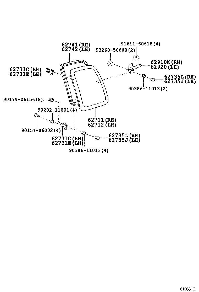 62711-35010 GLASS, QUARTER WINDOW, RH product image