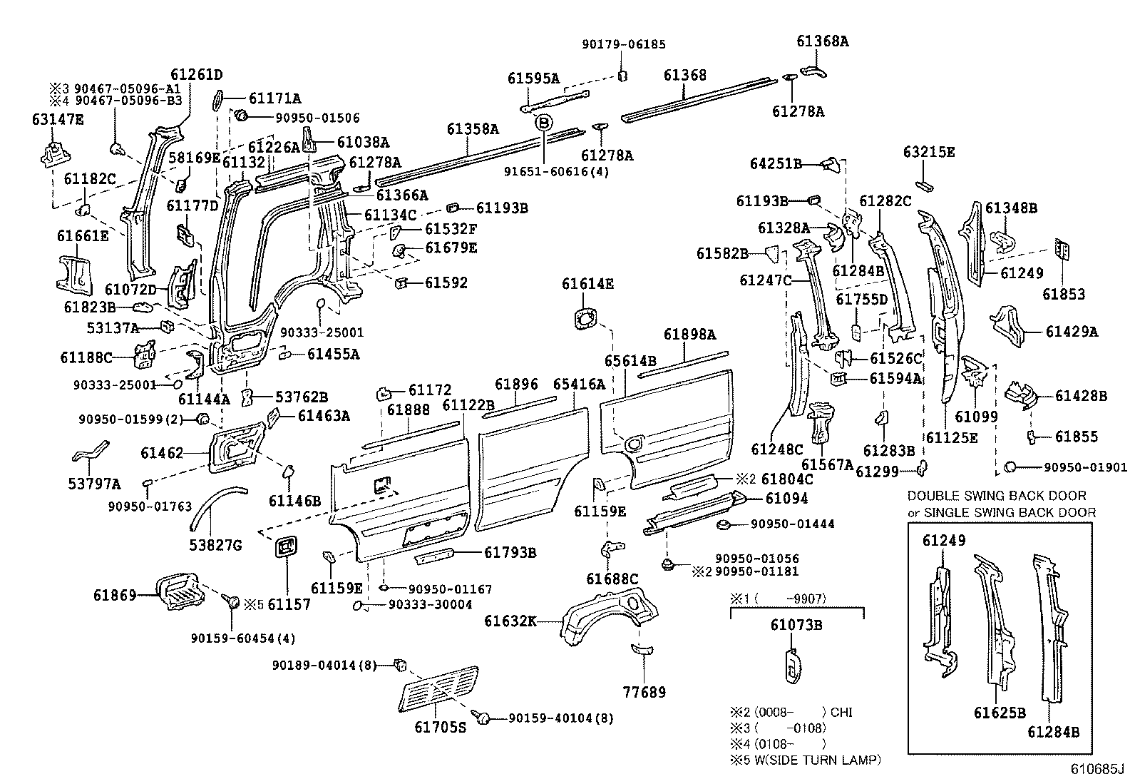 61013-36040 PILLAR SUB-ASSY, NO.3 RH product image