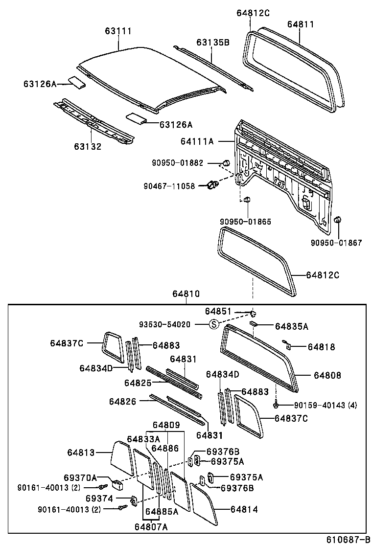 64886-35010 CHANNEL, BACK WINDOW GLASS, LH product image