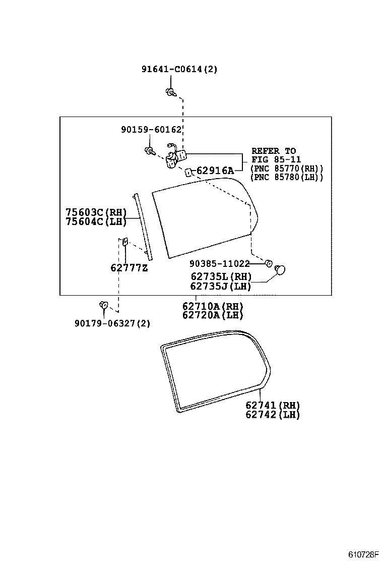 Toyota 62720-60590 WINDOW ASSY, QUARTER, LH