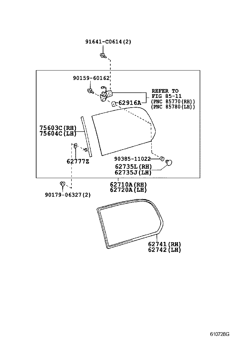 62720-60690 WINDOW ASSY, QUARTER, LH product image