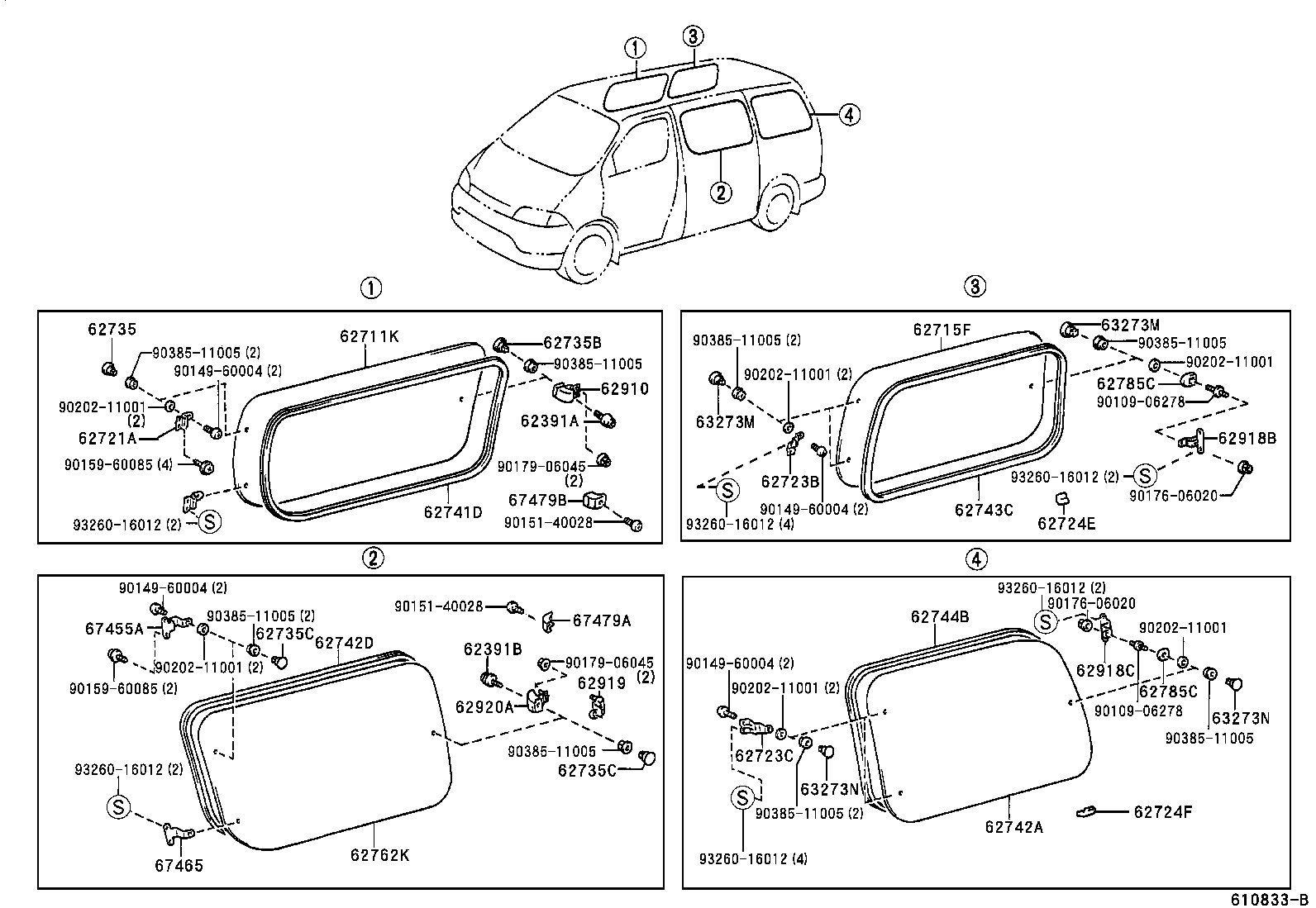 62715-26480 GLASS, SIDE REAR WINDOW, RH product image