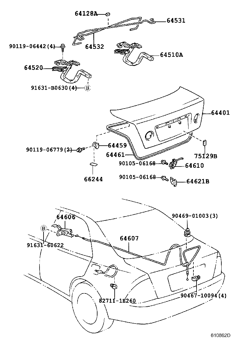 64510-53010 HINGE ASSY, LUGGAGE COMPARTMENT DOOR, RH product image