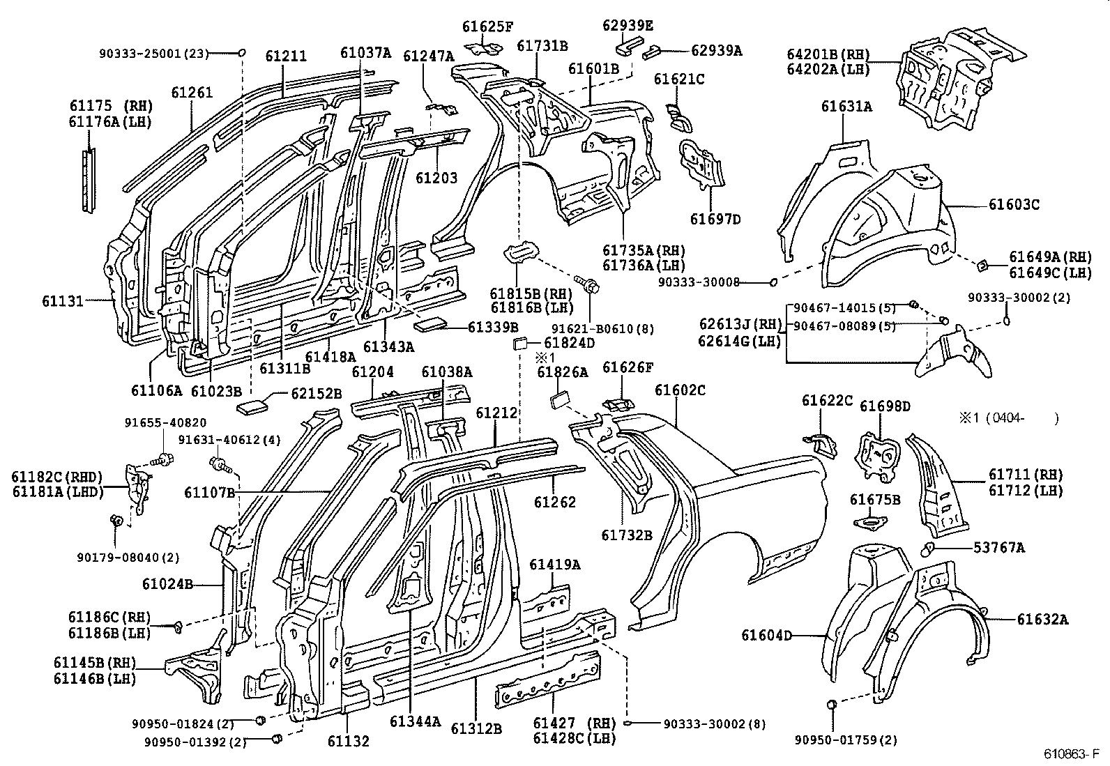 61107-40900 REINFORCE SUB-ASSY, FRONT BODY PILLAR, UPPER LH product image