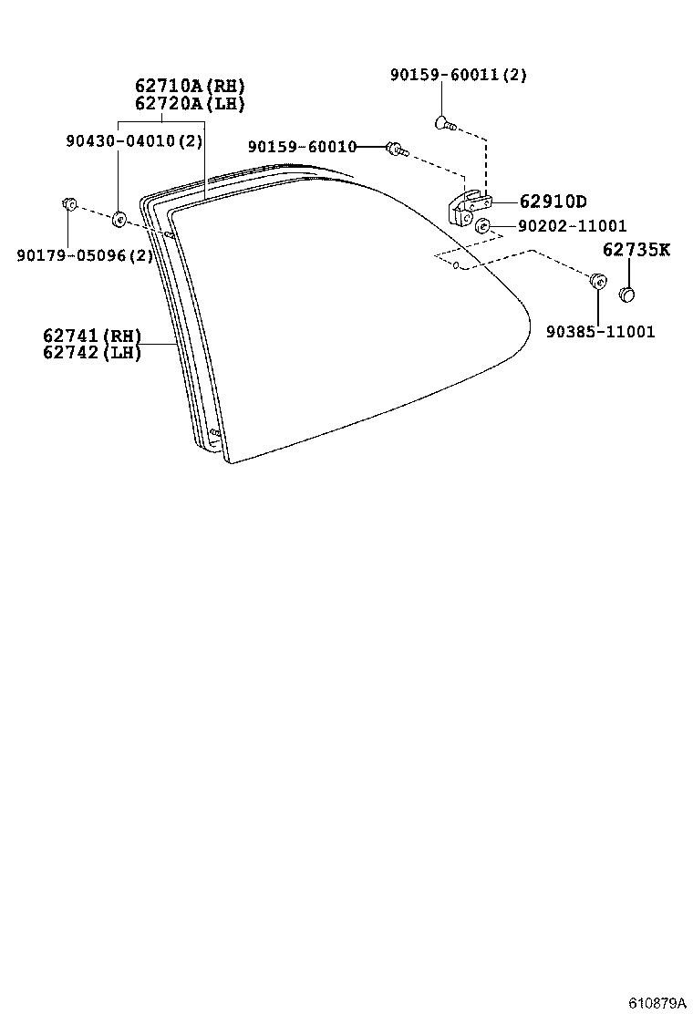 62074-13090 GLASS SUB-ASSY, QUARTER, REAR LH product image
