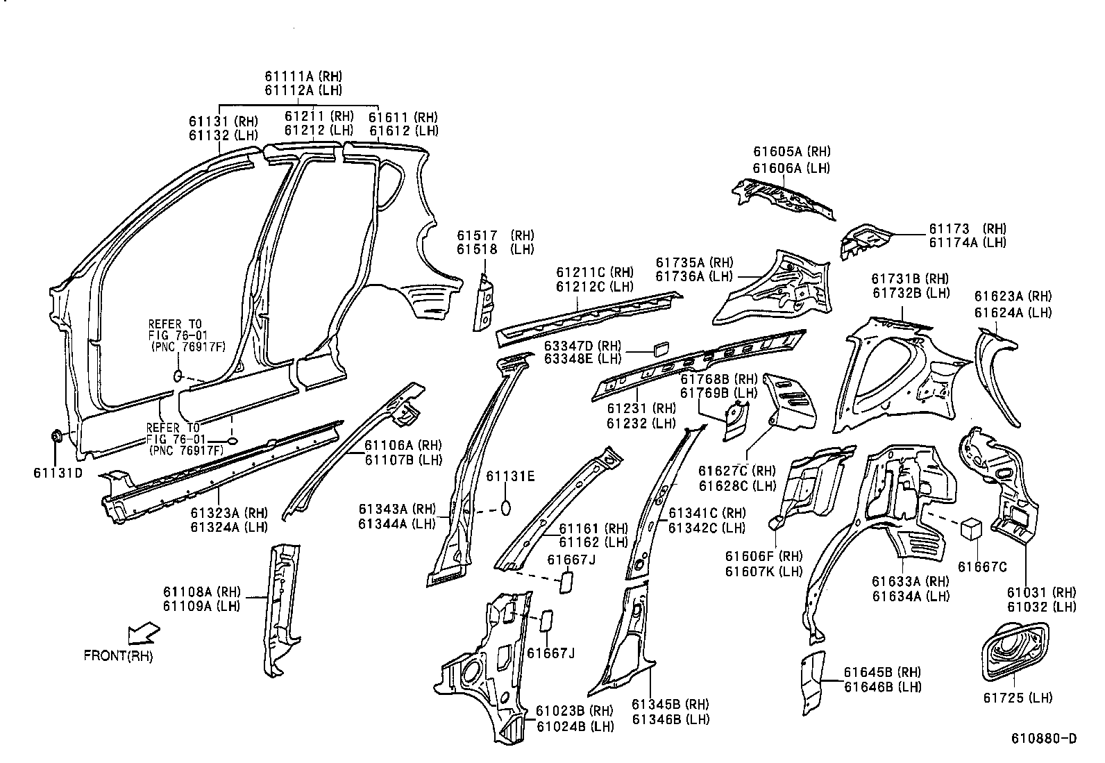 61346-97201 PILLAR, CENTER BODY, INNER LOWER LH product image