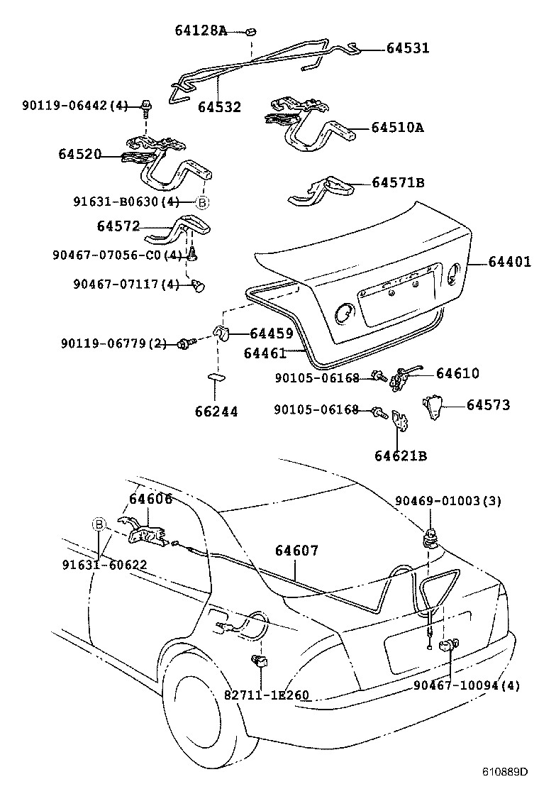 64606-53010 LEVER SUB-ASSY, LUGGAGE DOOR LOCK OPEN product image