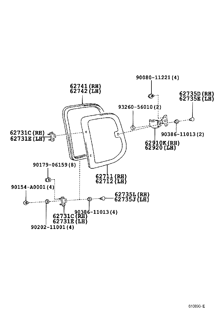Toyota 62711-0C010 GLASS, QUARTER WINDOW, RH