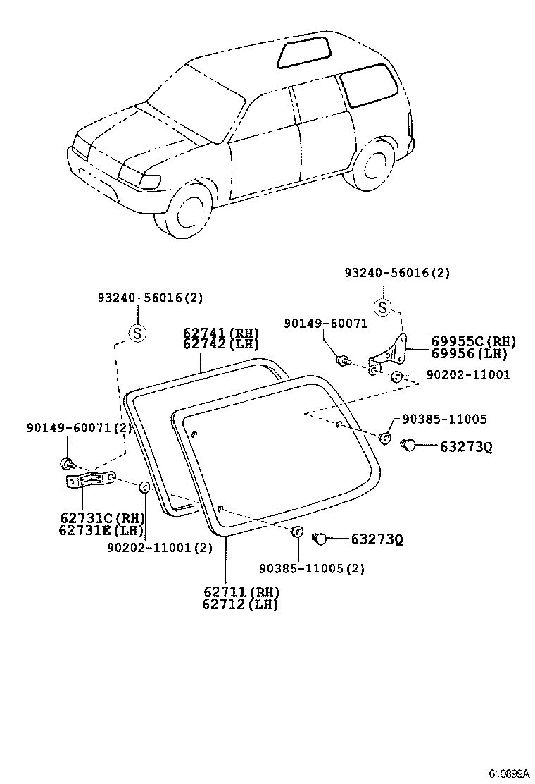 62711-0B080 GLASS, QUARTER WINDOW, RH product image