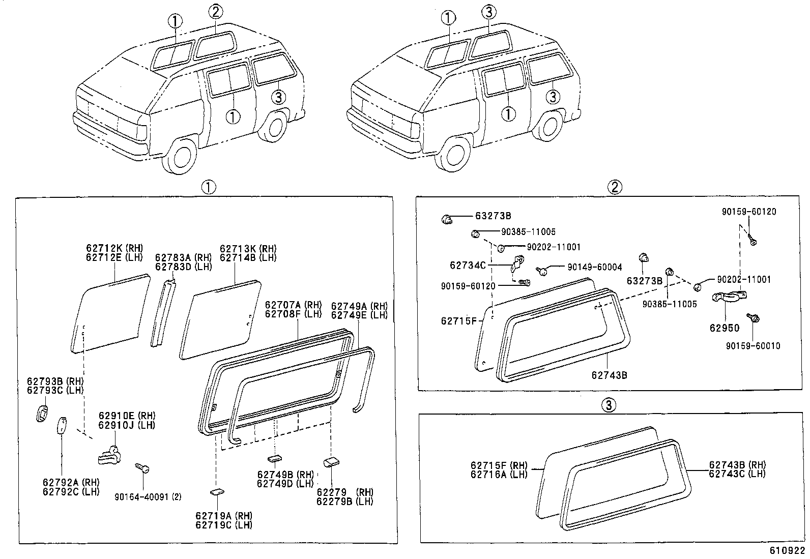 62715-27010 GLASS, SIDE REAR WINDOW, RH product image