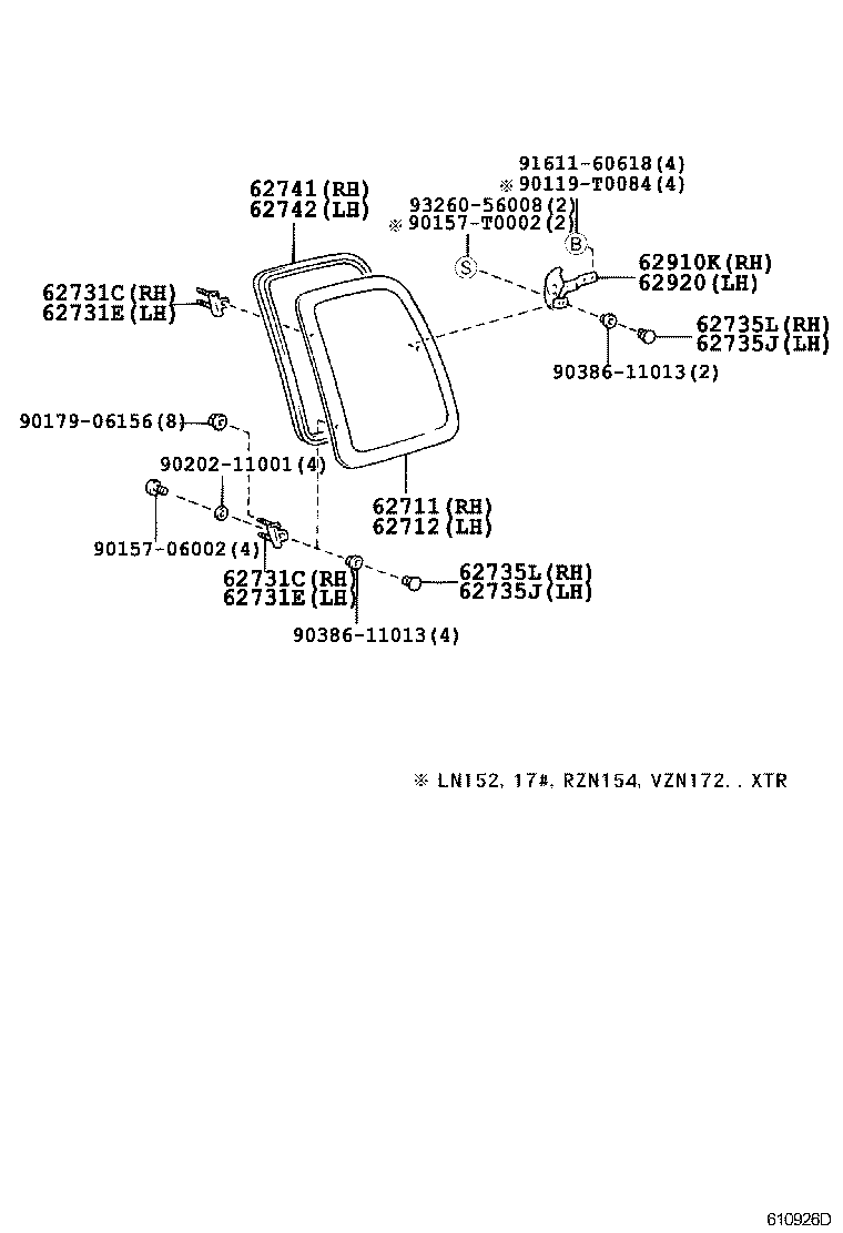 62711-04040 GLASS, QUARTER WINDOW, RH product image