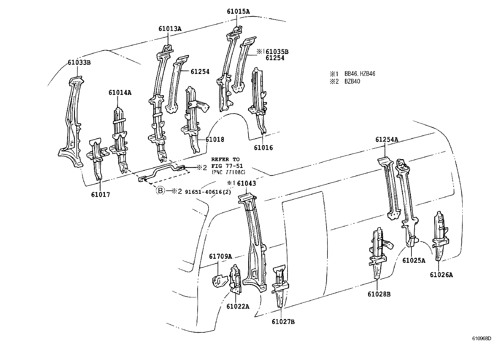 61013-36070 PILLAR SUB-ASSY, NO.3 RH product image
