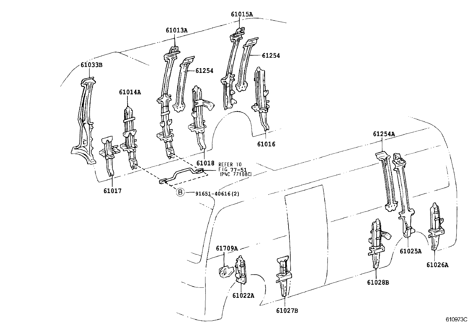 61013-36040 PILLAR SUB-ASSY, NO.3 RH product image