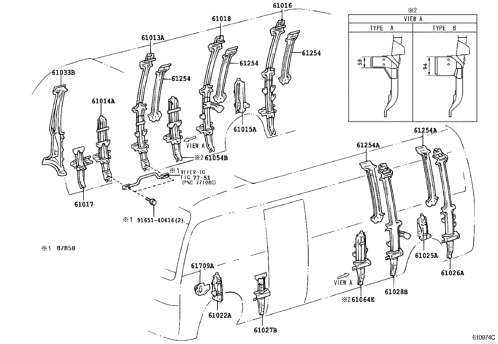 61013-36040 PILLAR SUB-ASSY, NO.3 RH product image