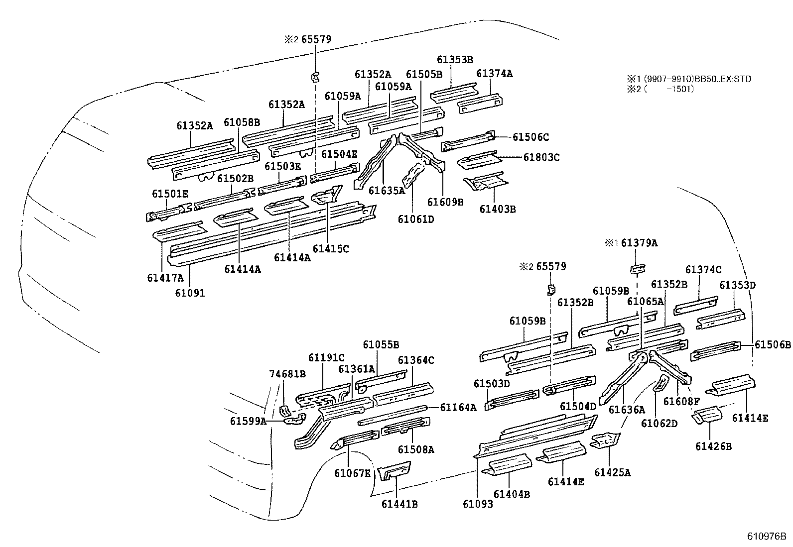 61013-36040 PILLAR SUB-ASSY, NO.3 RH product image