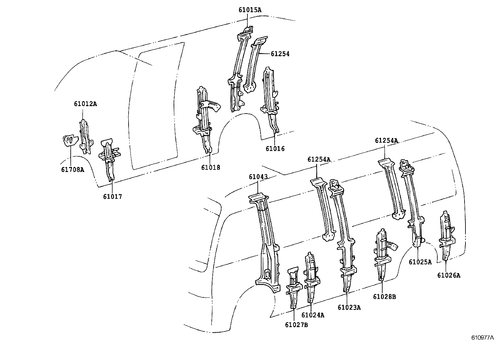61013-36040 PILLAR SUB-ASSY, NO.3 RH product image