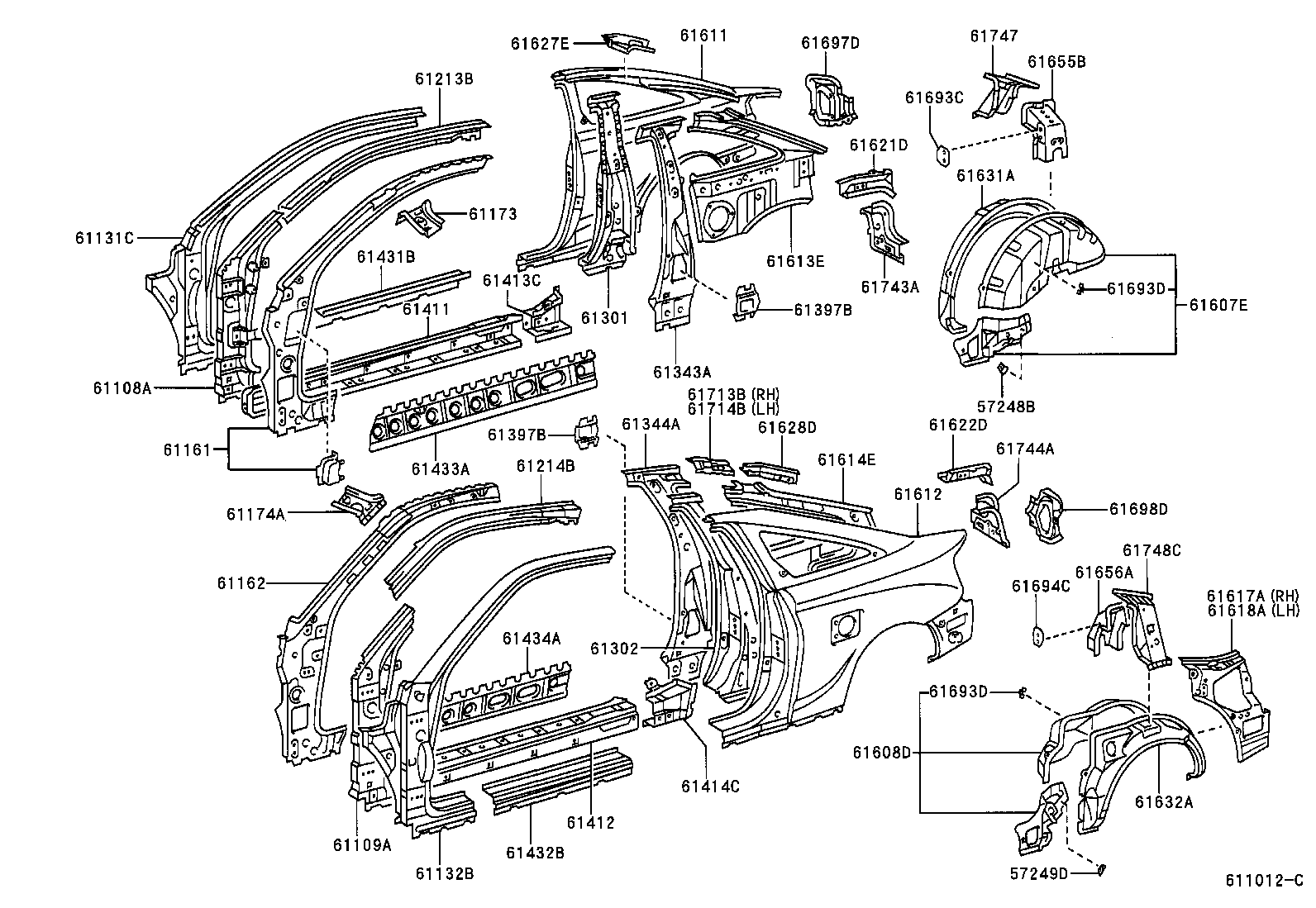 Toyota 61344-20190 PILLAR, CENTER BODY, INNER LH