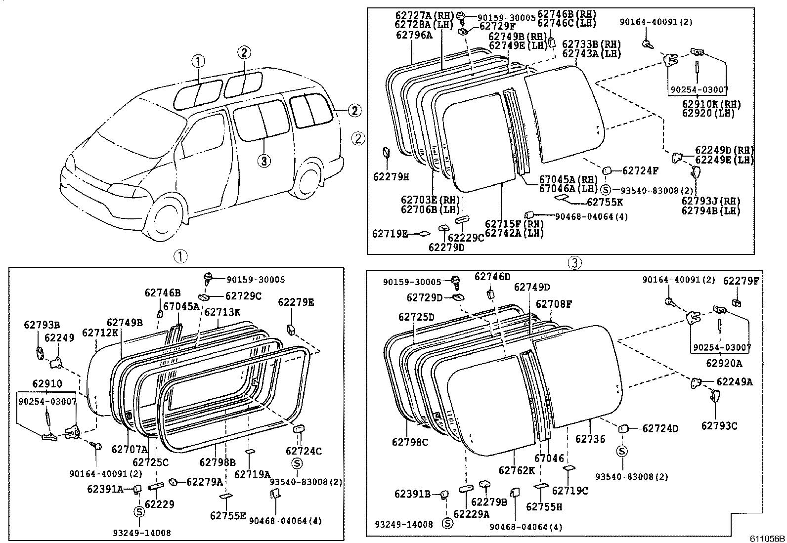 62715-26730 GLASS, SIDE REAR WINDOW, RH product image