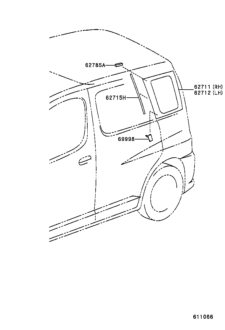 62711-52040 GLASS, QUARTER WINDOW, RH product image