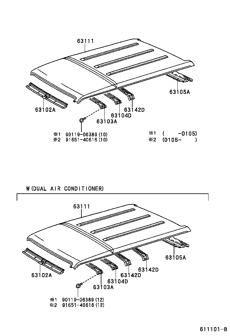 63142-0B020 REINFORCEMENT SUB-ASSY, ROOF PANEL, REAR product image
