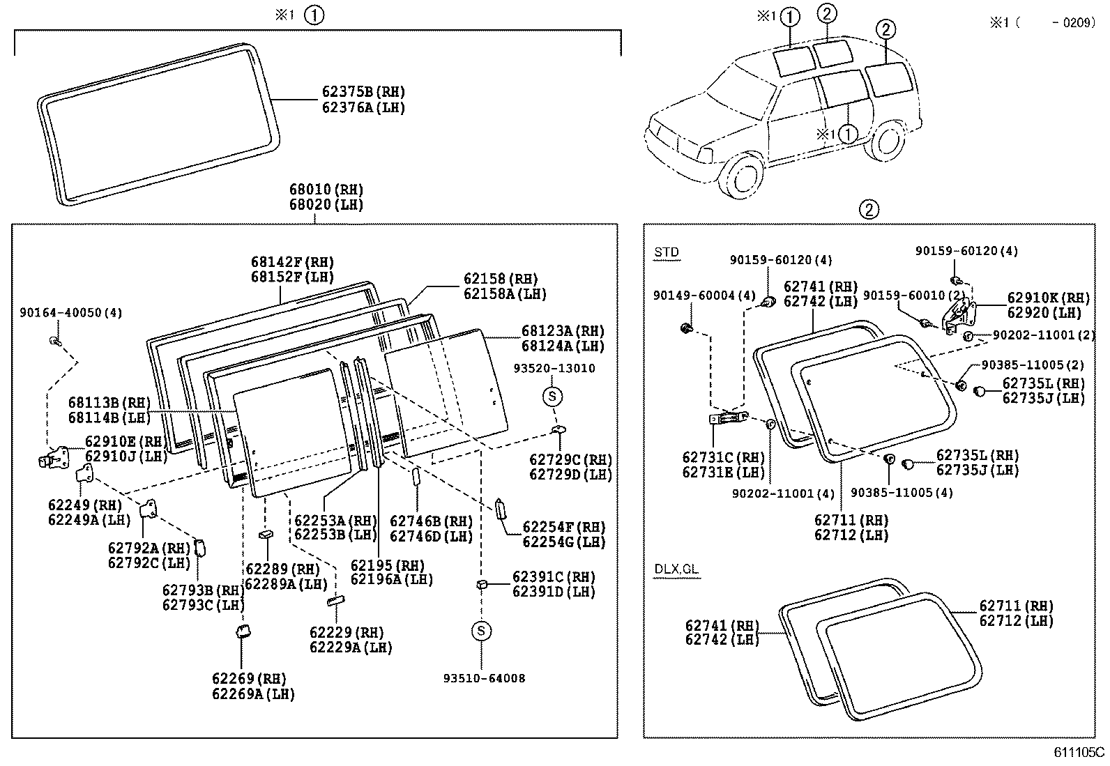 62742-0B080 WEATHERSTRIP, QUARTER WINDOW, LH product image