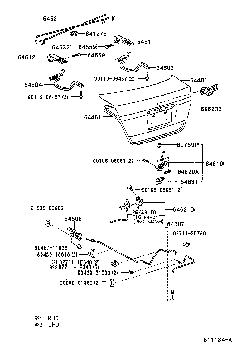64606-20180 LEVER SUB-ASSY, LUGGAGE DOOR LOCK OPEN product image