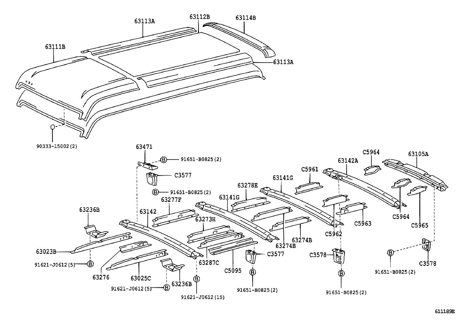 63104-37040 REINFORCEMENT, ROOF PANEL, NO.2 product image