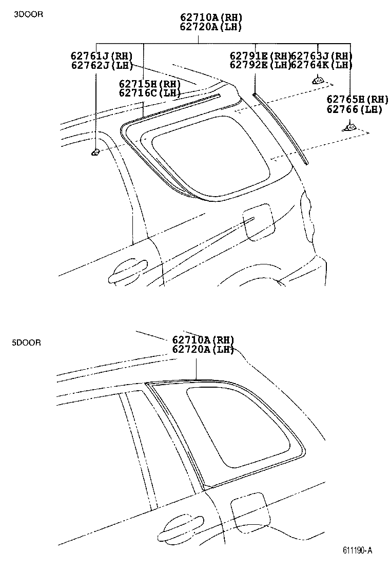 62765-42010 RETAINER, QUARTER WINDOW GLASS, LOWER product image