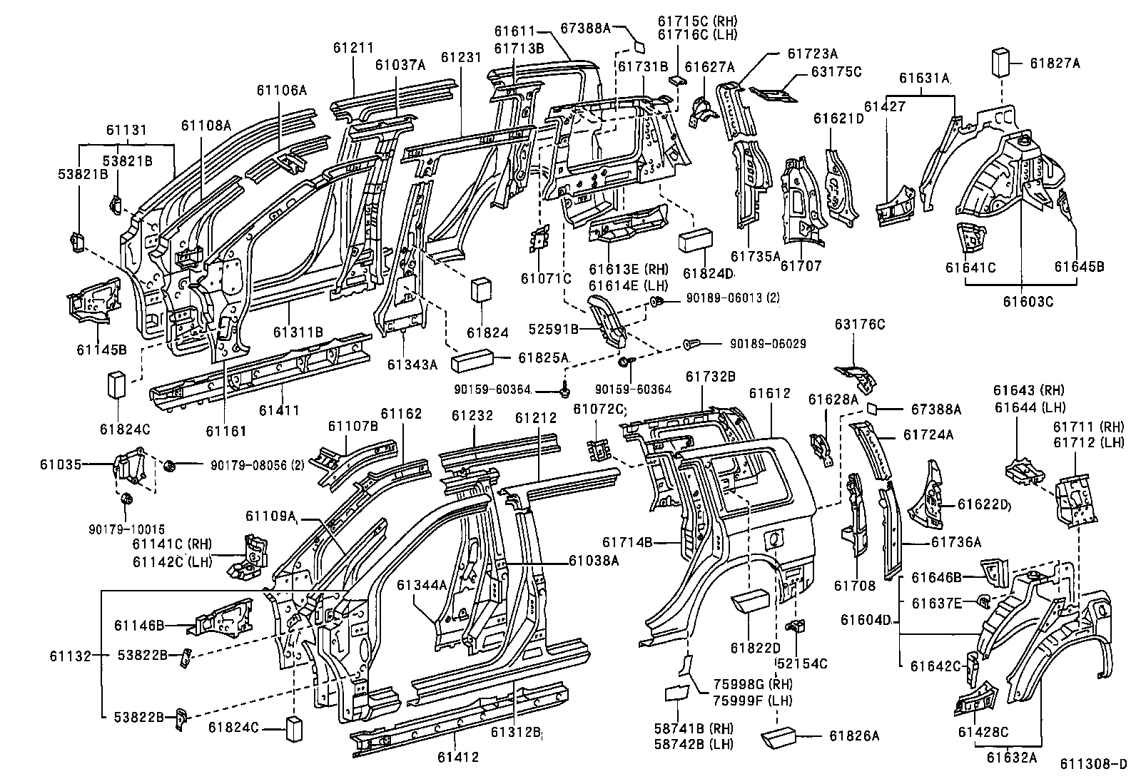 Toyota 61232-48040 RAIL, ROOF SIDE, INNER LH