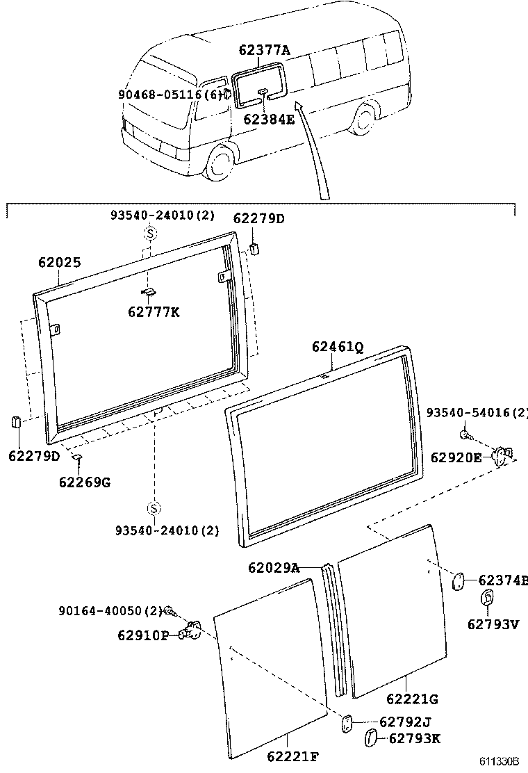 62073-36071 WINDOW ASSY, SIDE, REAR RH product image