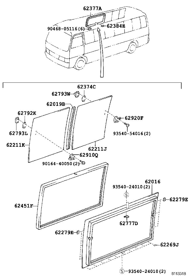 62073-36071 WINDOW ASSY, SIDE, REAR RH product image