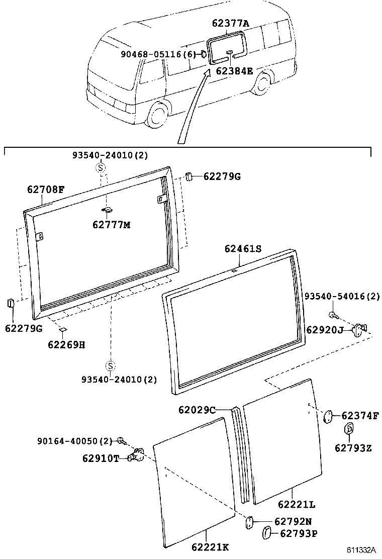 62073-36071 WINDOW ASSY, SIDE, REAR RH product image