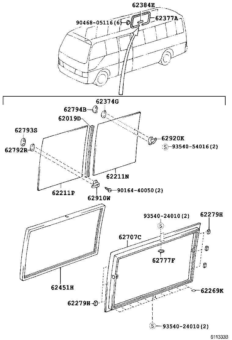 62073-36071 WINDOW ASSY, SIDE, REAR RH product image