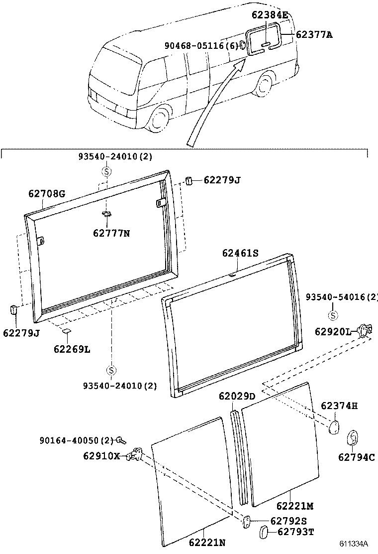 62073-36071 WINDOW ASSY, SIDE, REAR RH product image