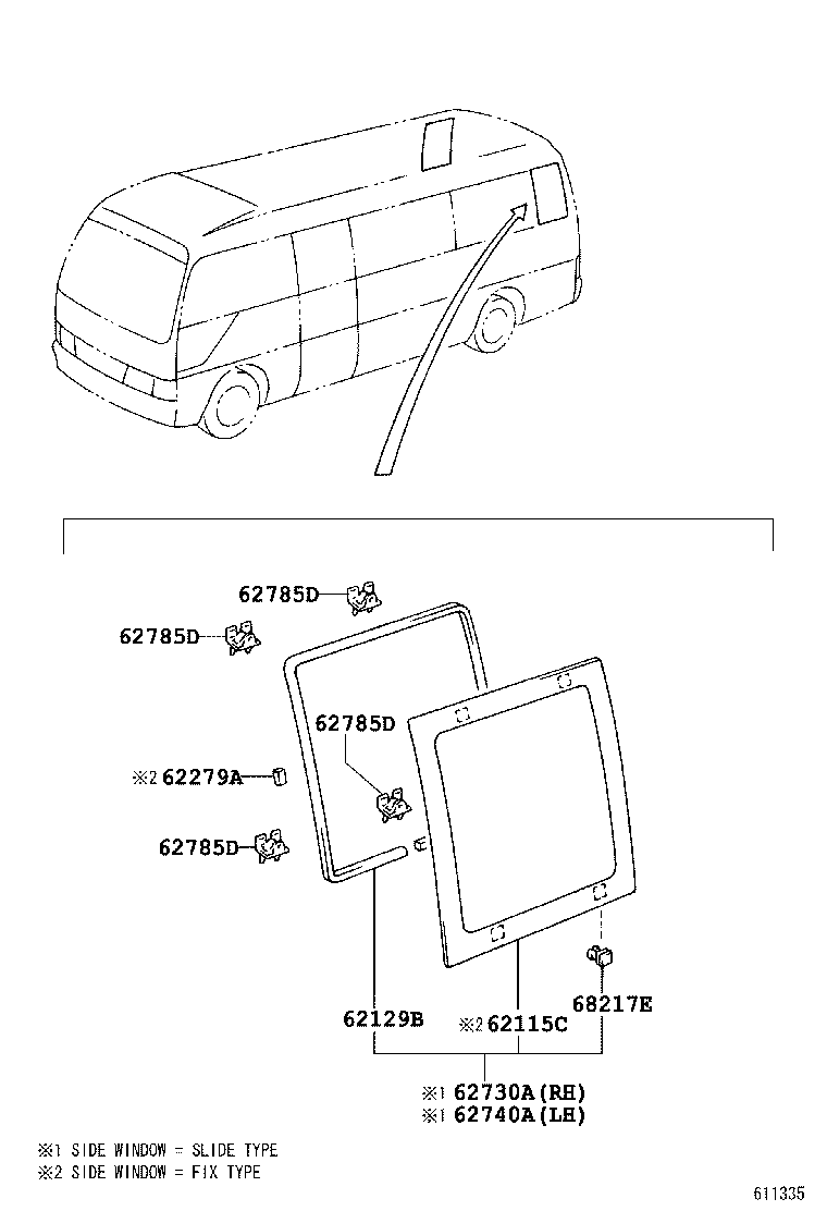 62073-36071 WINDOW ASSY, SIDE, REAR RH product image