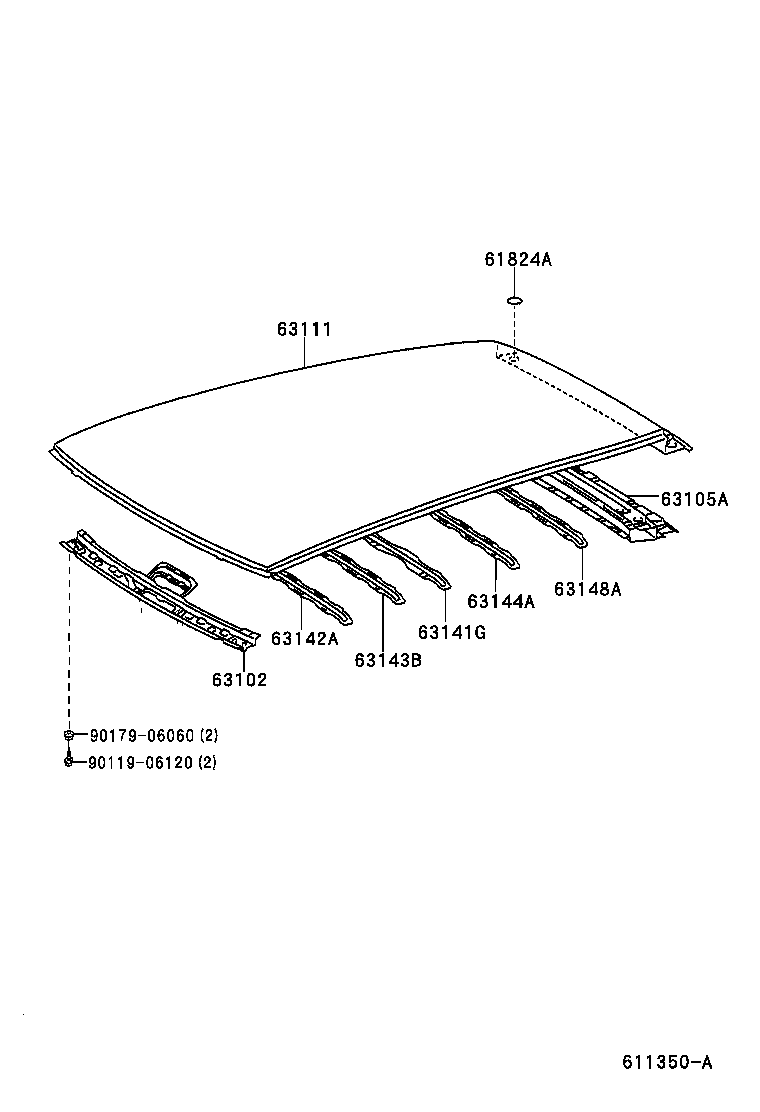 63102-12160 REINFORCEMENT SUB-ASSY, ROOF PANEL, FRONT product image