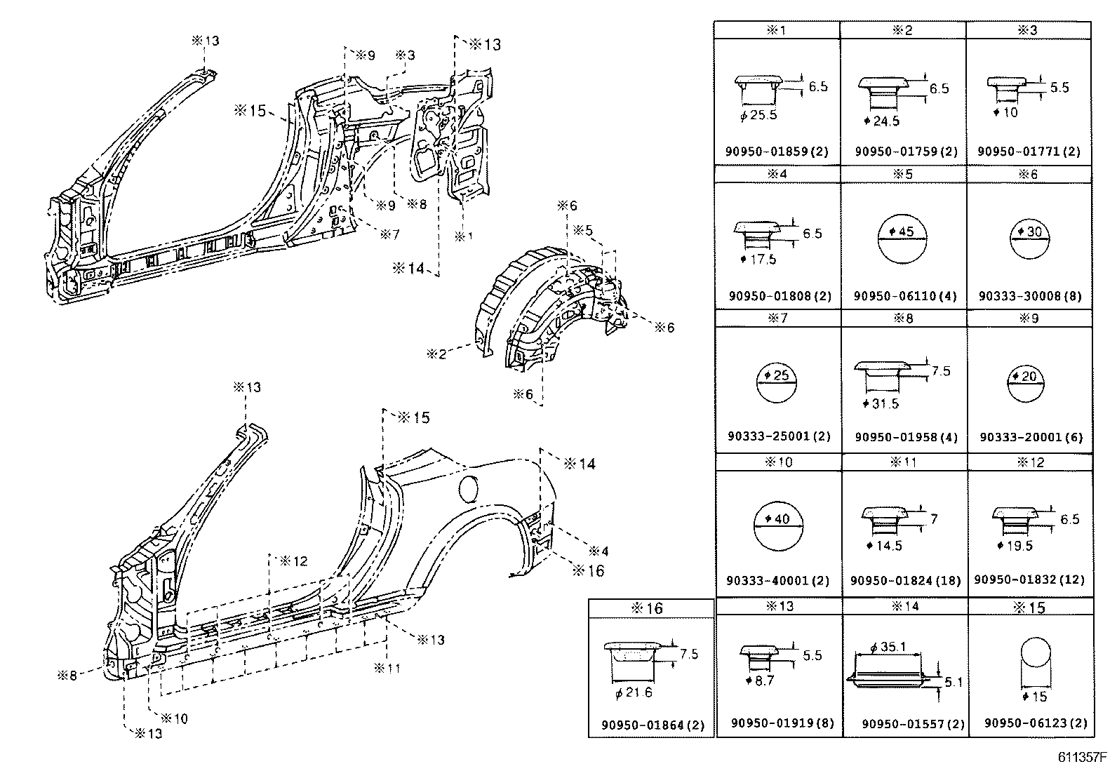 61601-24909 PANEL, QUARTER, RH product image