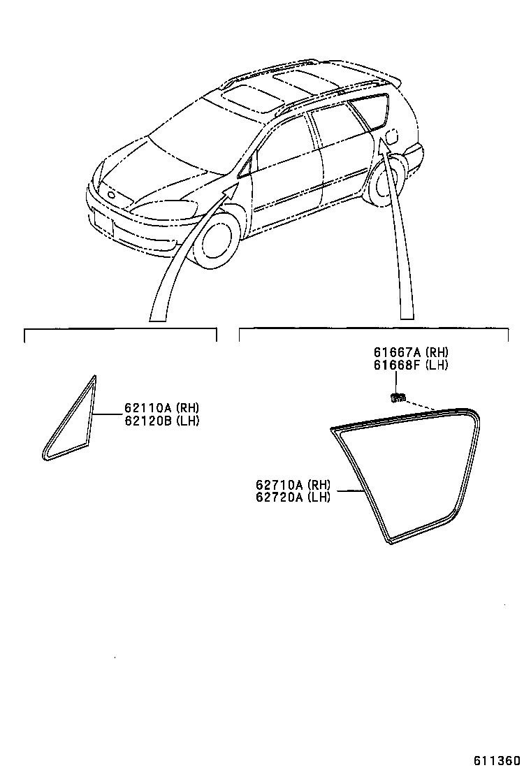 62710-44320 WINDOW ASSY, QUARTER, RH product image